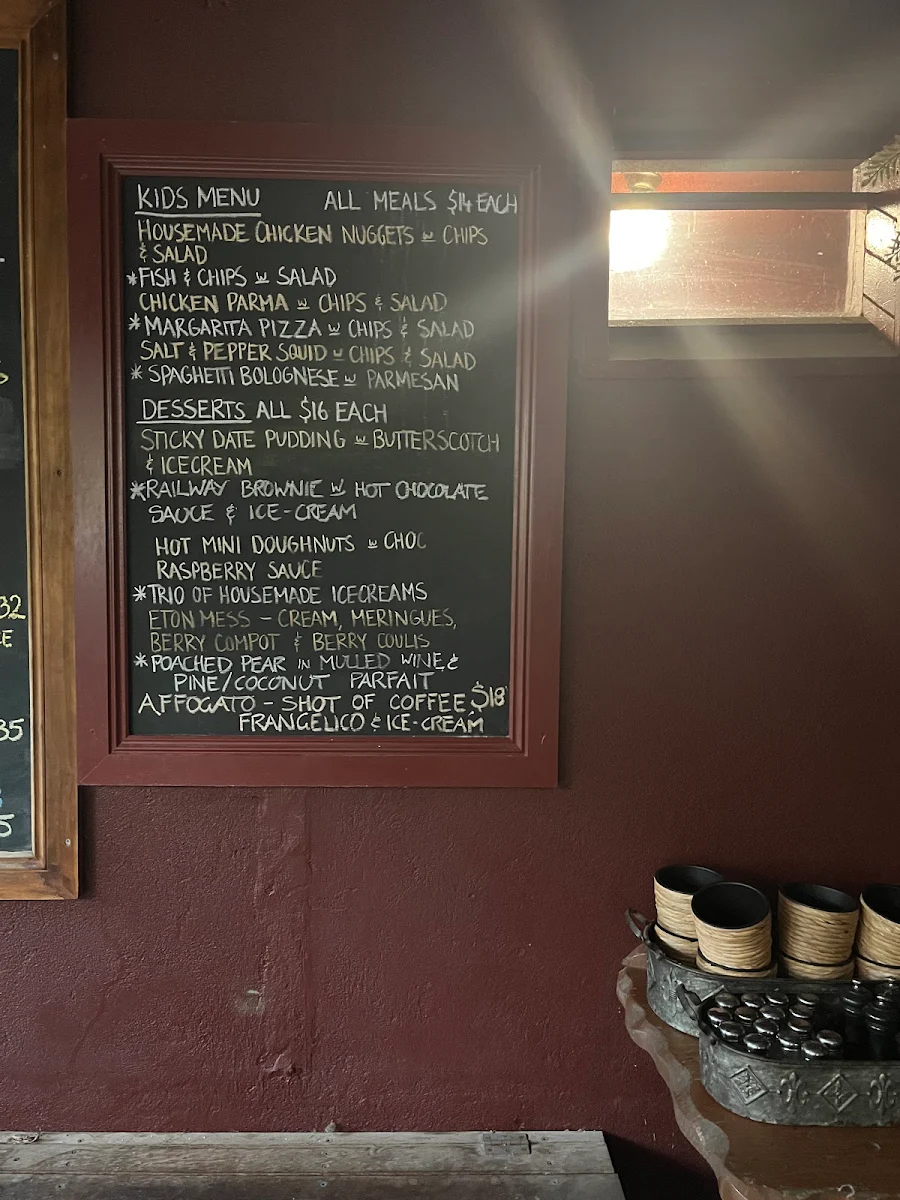 Menu, Railway Hotel Castlemaine