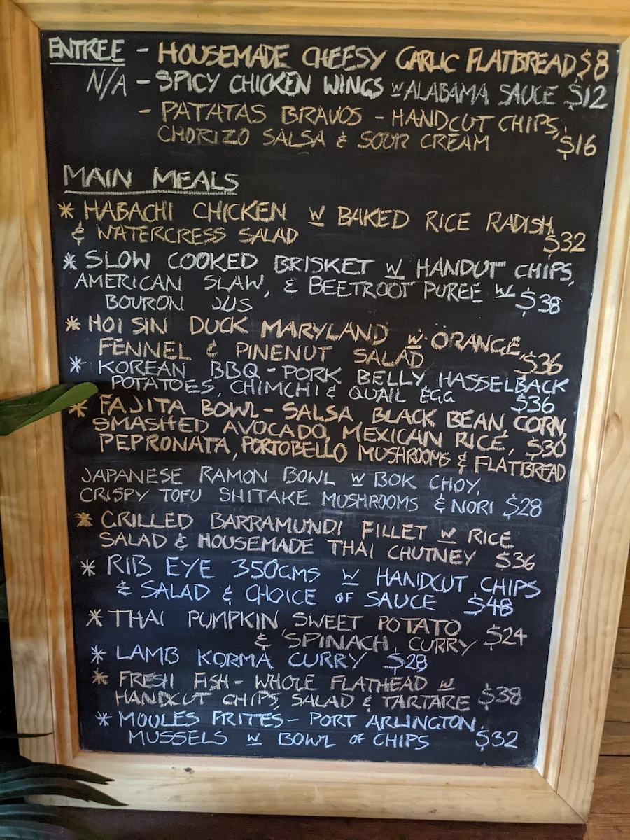 Menu, Railway Hotel Castlemaine