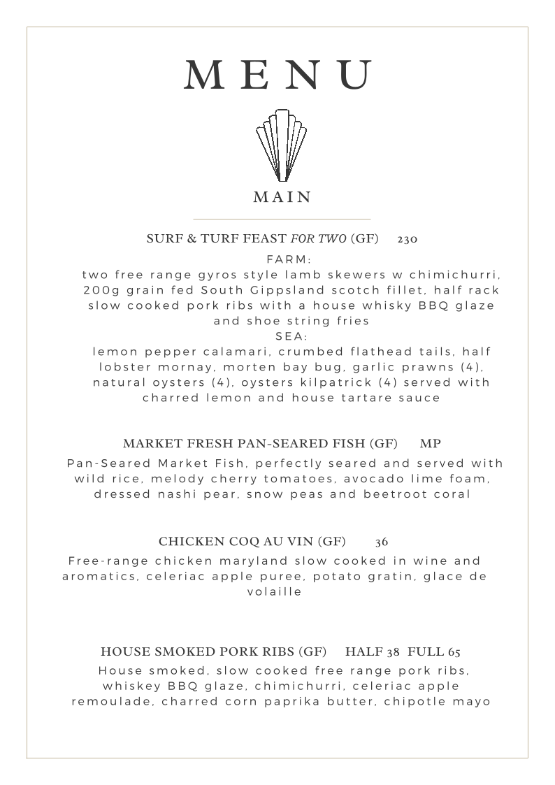 Menu, Ezra Restaurant and Bar