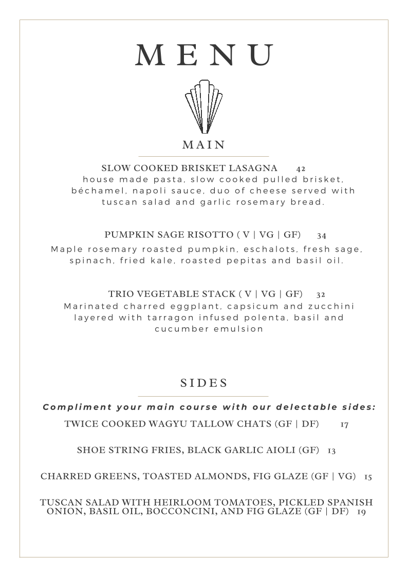 Menu, Ezra Restaurant and Bar