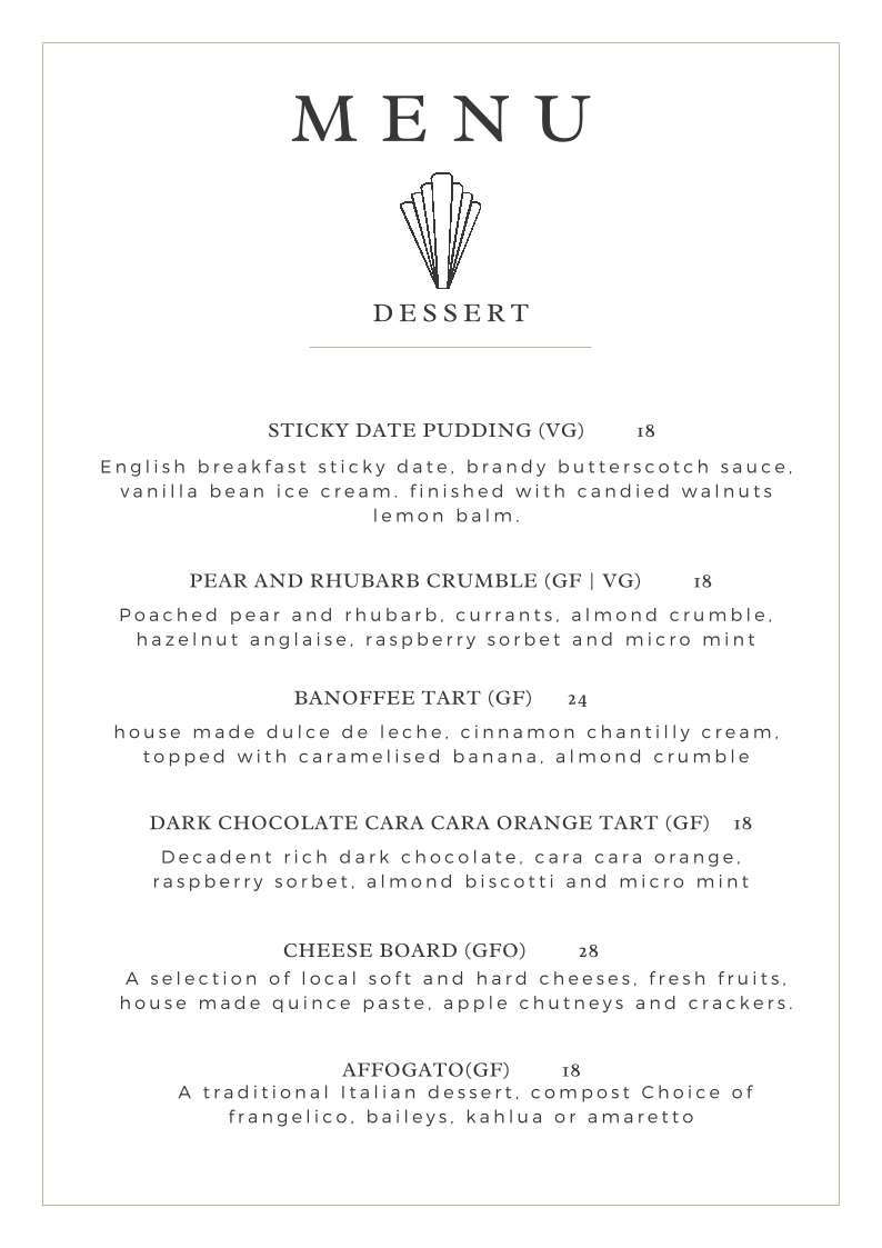 Menu, Ezra Restaurant and Bar