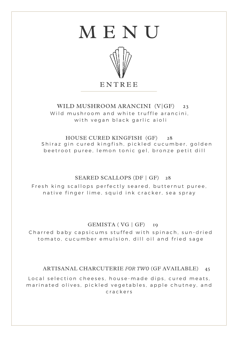 Menu, Ezra Restaurant and Bar