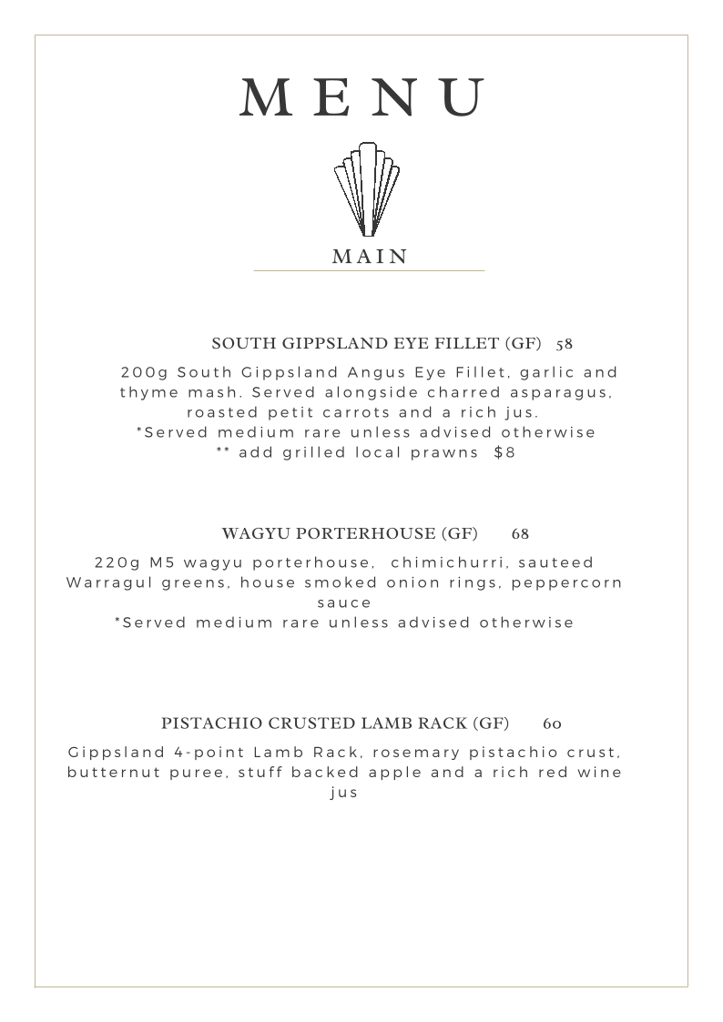 Menu, Ezra Restaurant and Bar