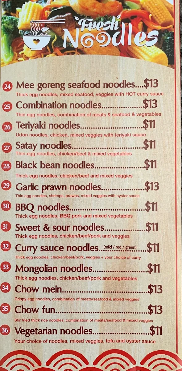 Menu, Melton Fresh Noodle