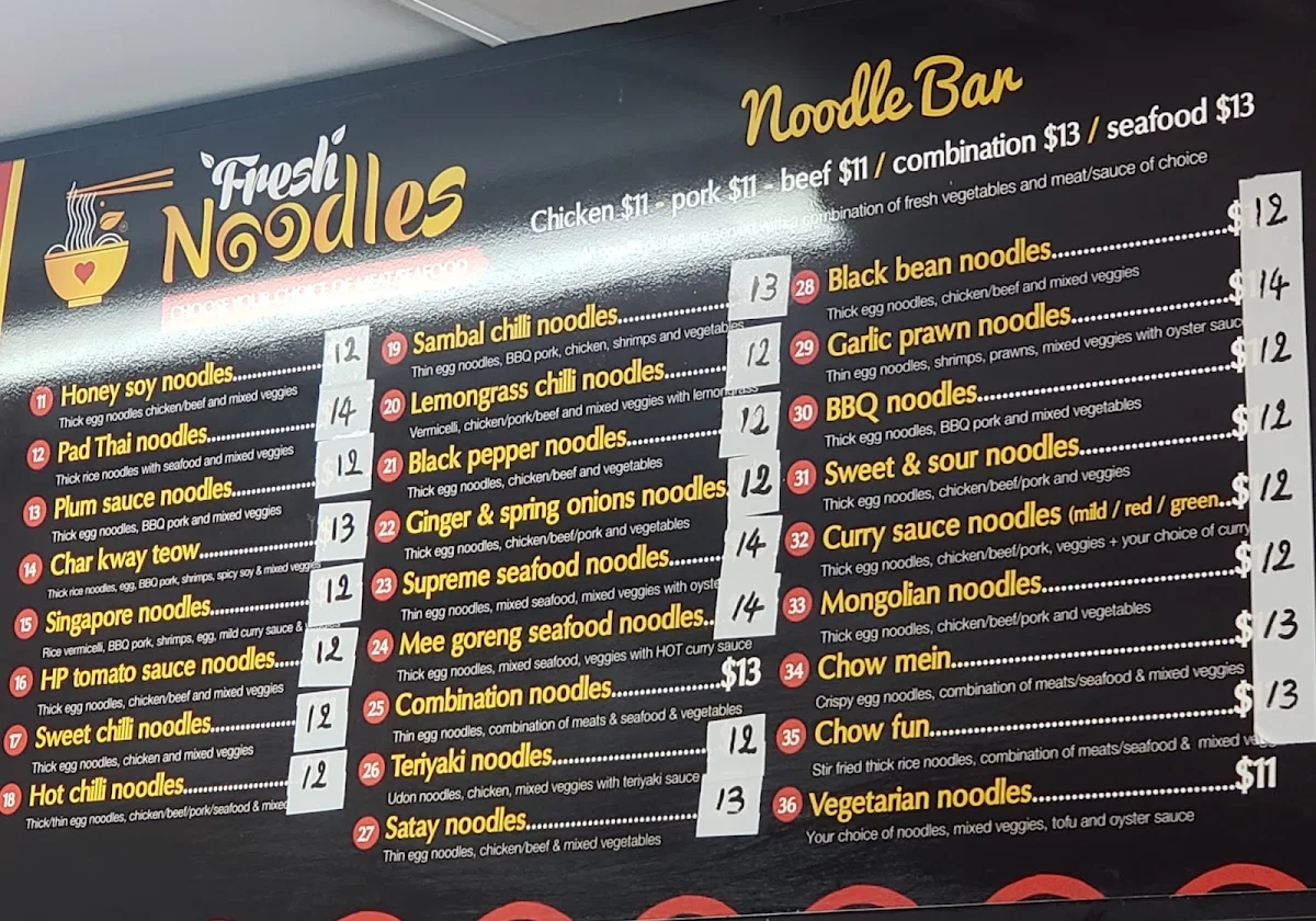 Menu, Melton Fresh Noodle