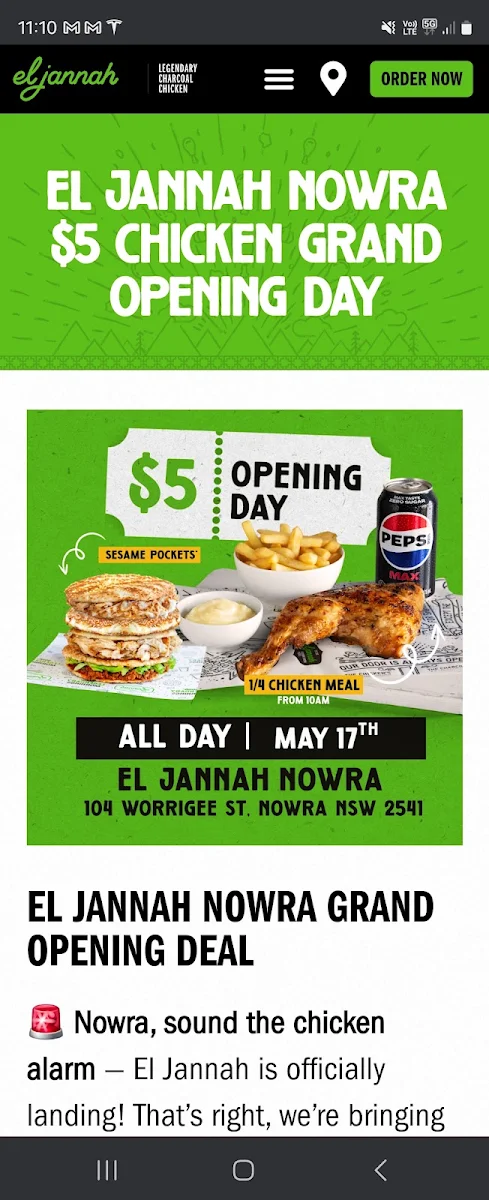 Menu, El Jannah Chicken Nowra