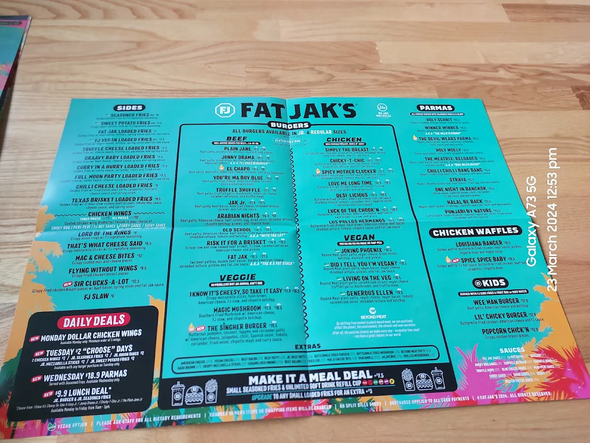 Menu, FAT JAK'S / GET CLUCK'D CASEY CENTRAL