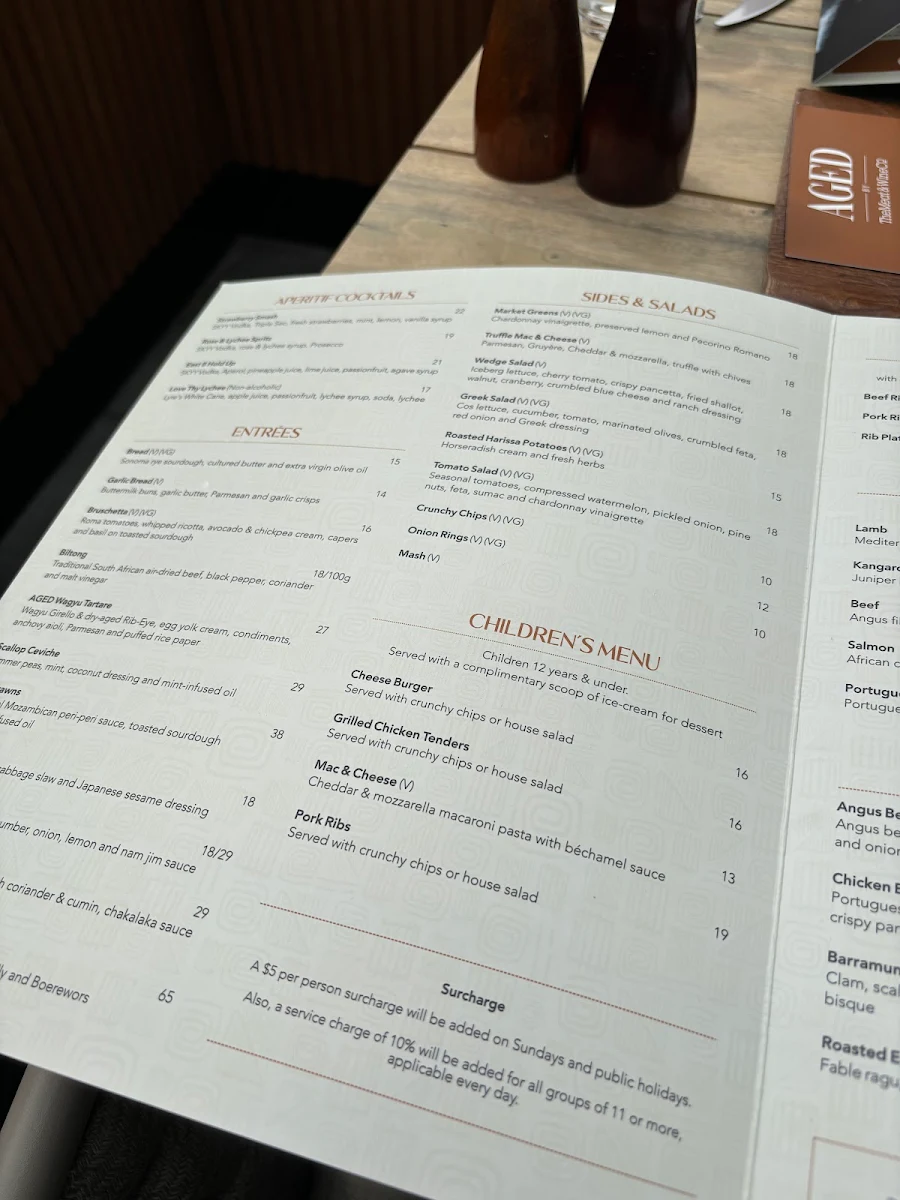 Menu, The Meat & Wine Co Chadstone