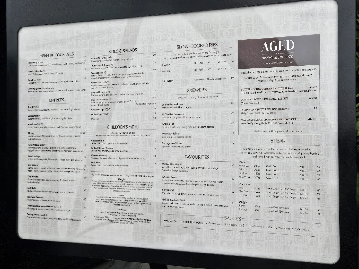 Menu, The Meat & Wine Co Chadstone