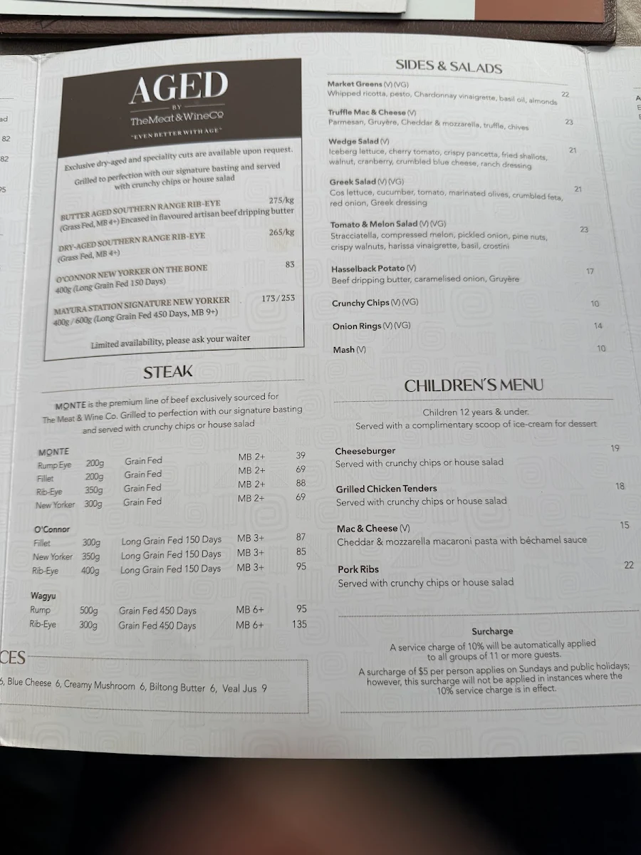 Menu, The Meat & Wine Co Chadstone
