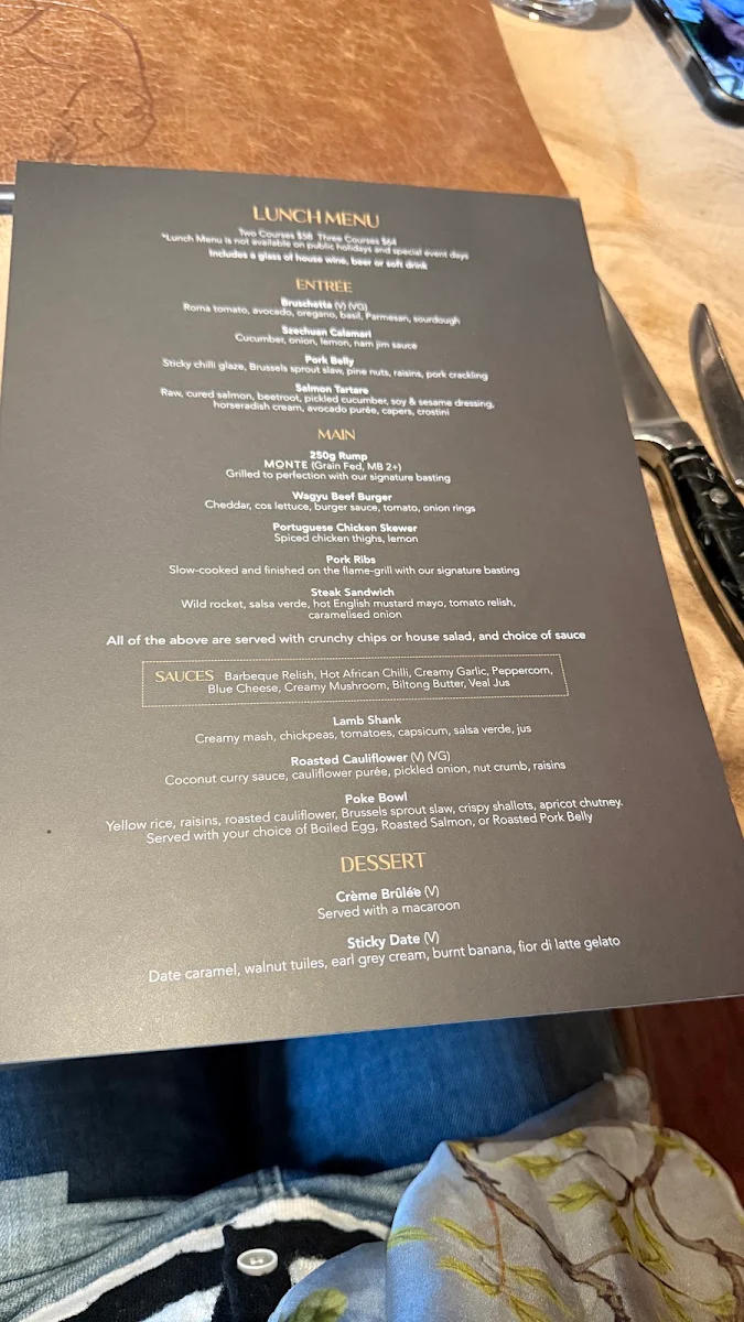 Menu, The Meat & Wine Co Chadstone