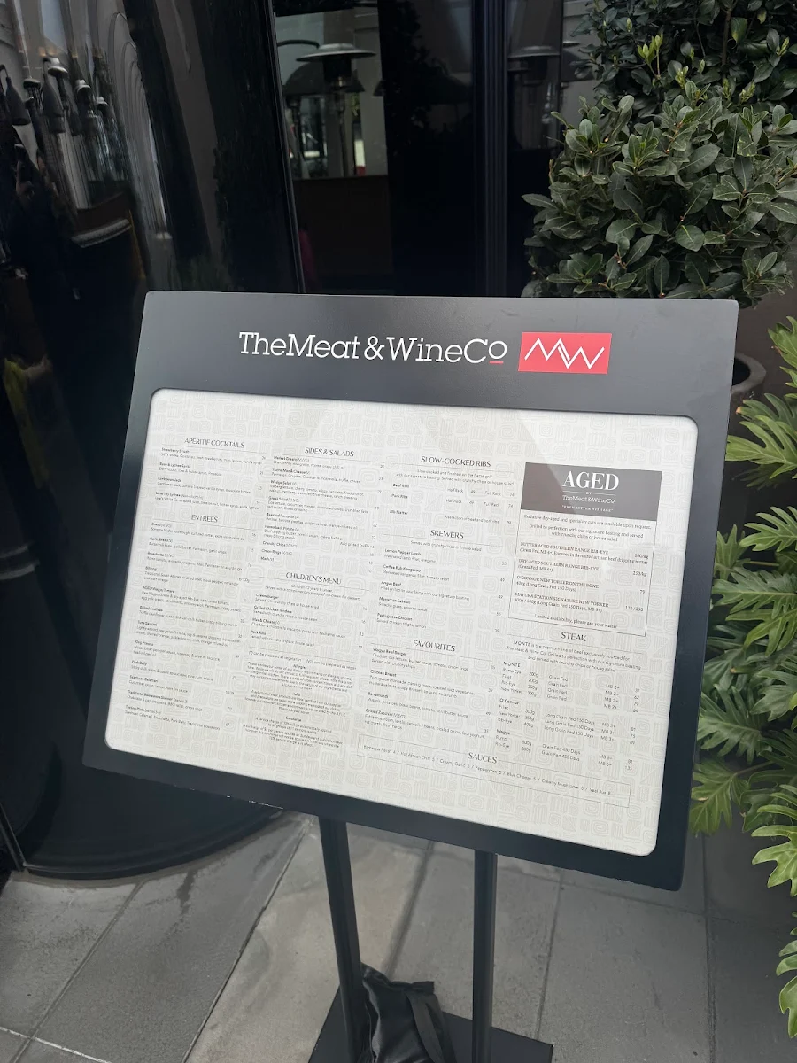 Menu, The Meat & Wine Co Chadstone