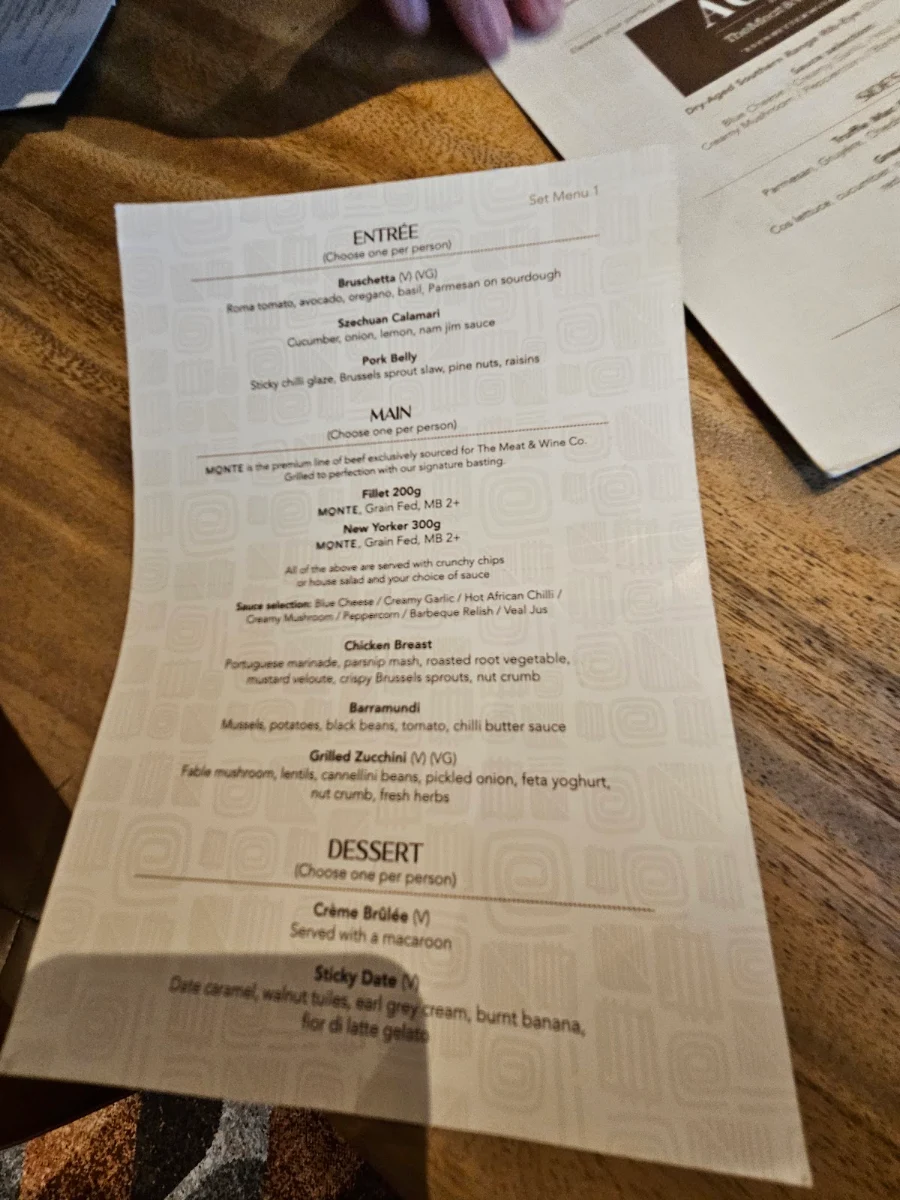Menu, The Meat & Wine Co Chadstone
