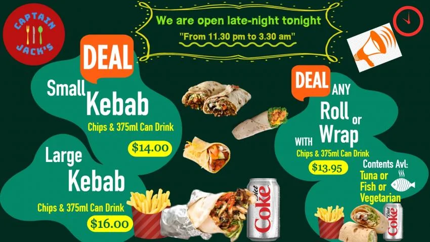Menu, Captain Jacks Food