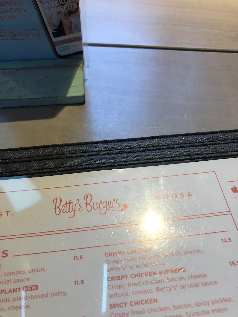 Menu, Betty's Burgers