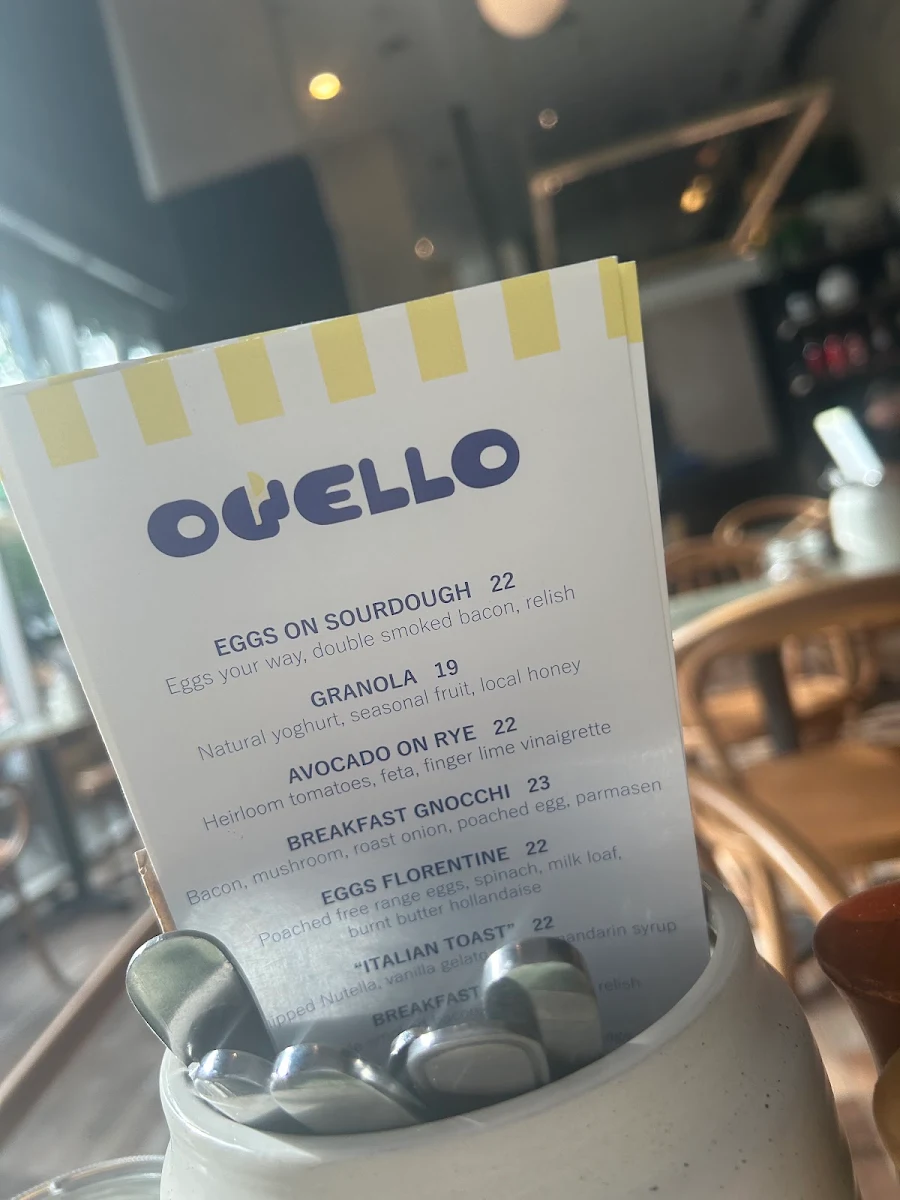 Menu, Ovello Bar and Kitchen