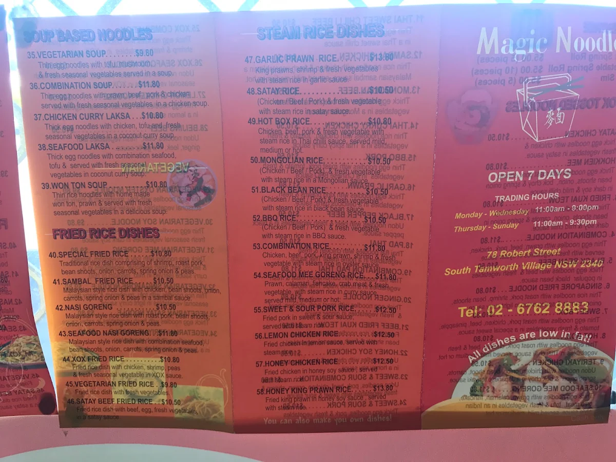 Menu, Magic Noodle