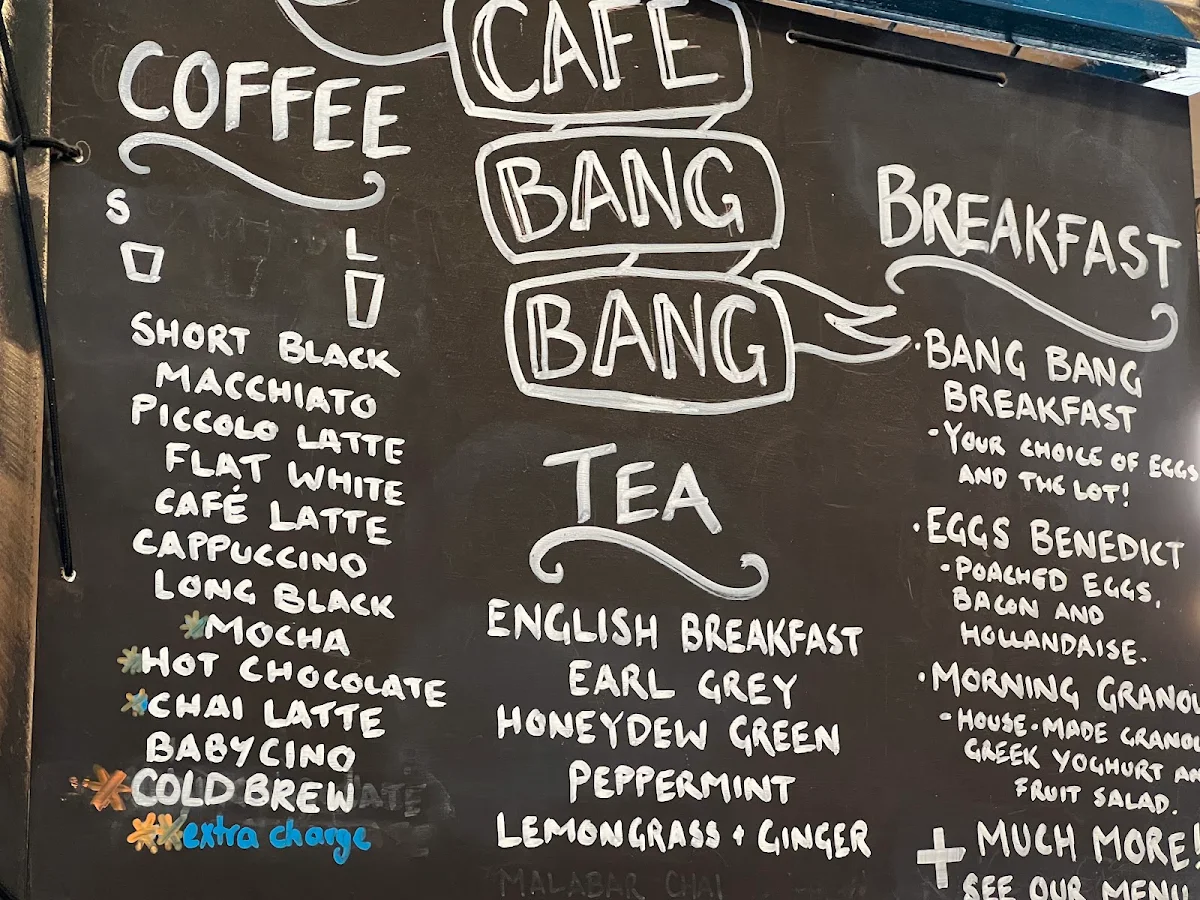 Menu, Café Bang Bang