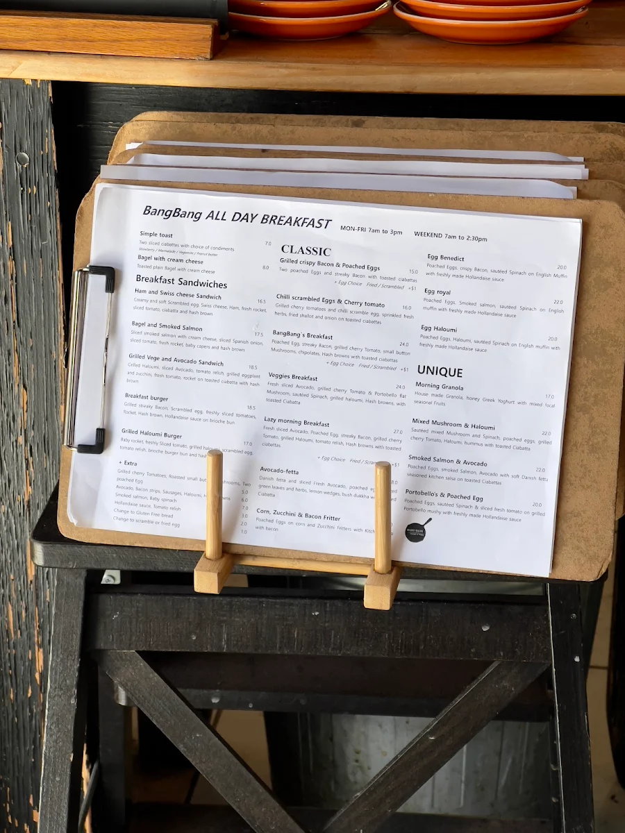Menu, Café Bang Bang