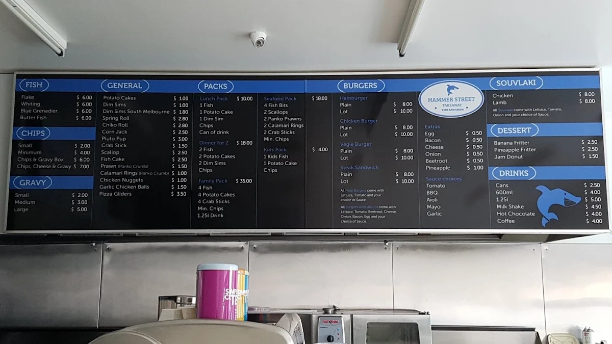 Menu, Hammer Street Takeaway