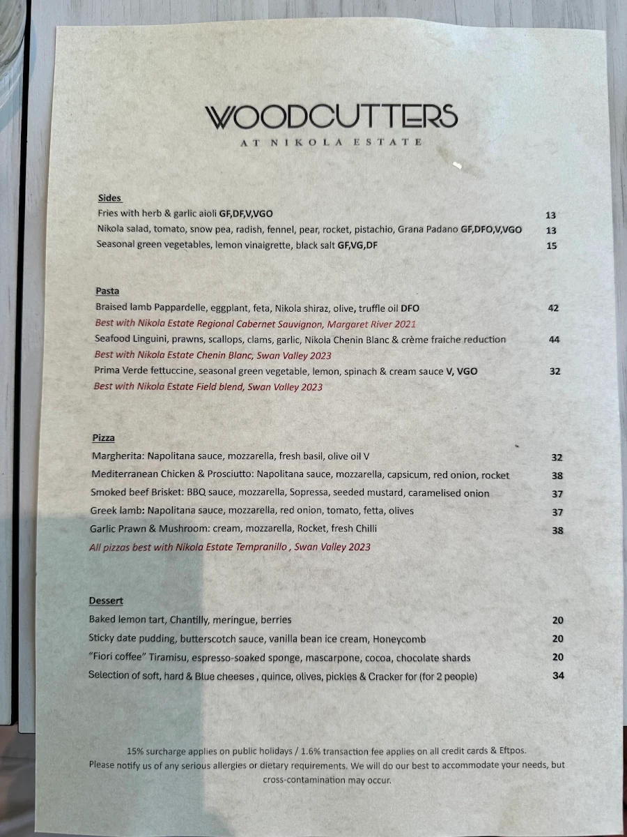 Menu, Woodcutters Restaurant