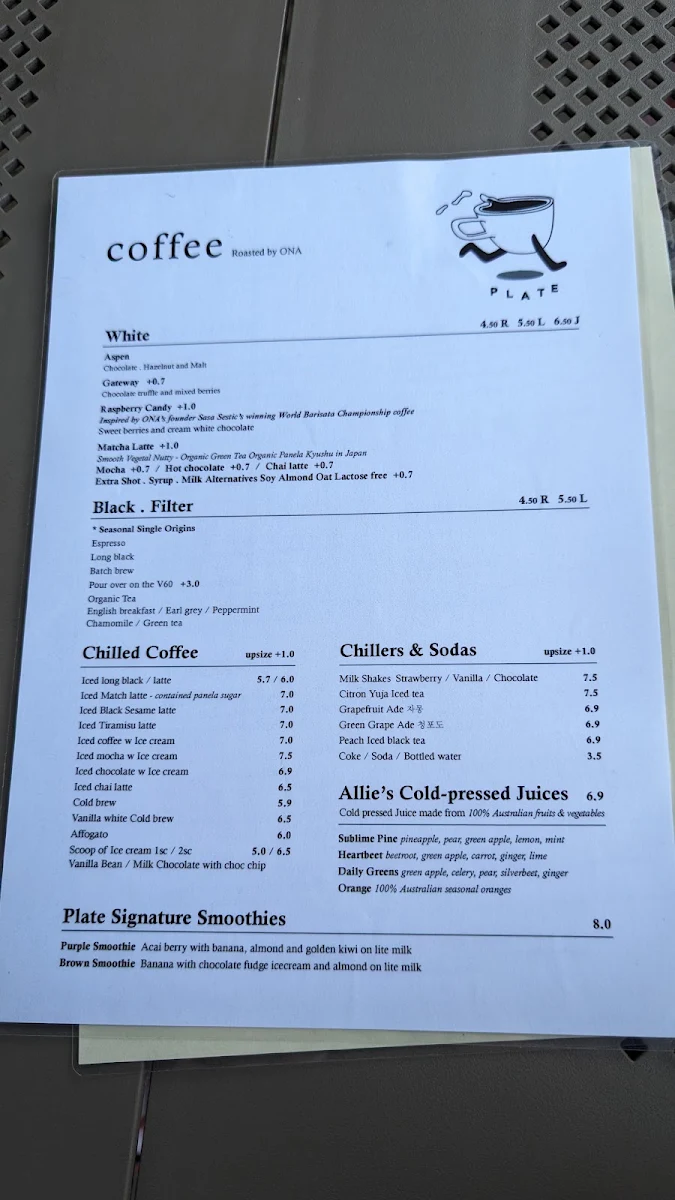 Menu, PLATE CAFE