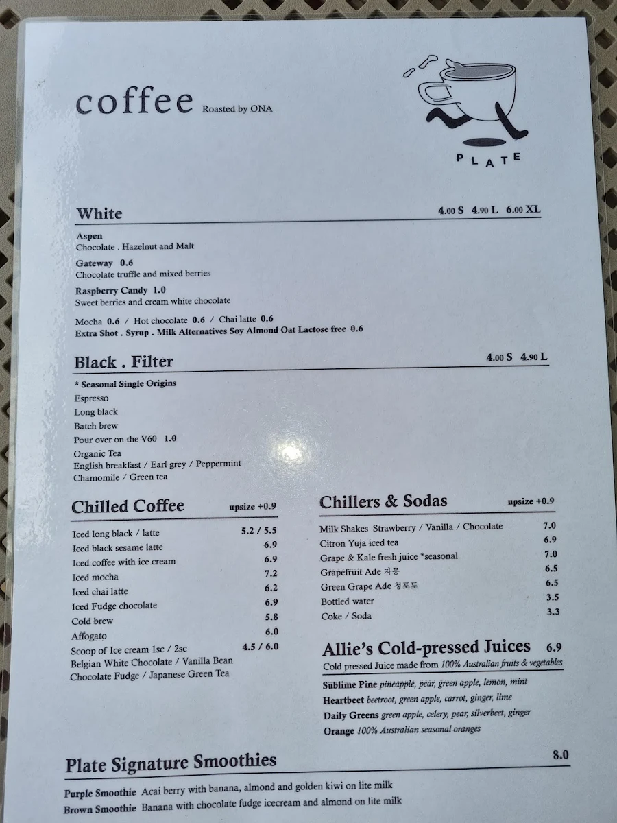 Menu, PLATE CAFE