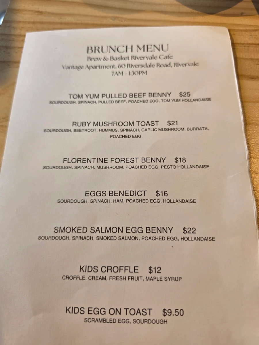 Menu, Brew & Basket Rivervale Cafe