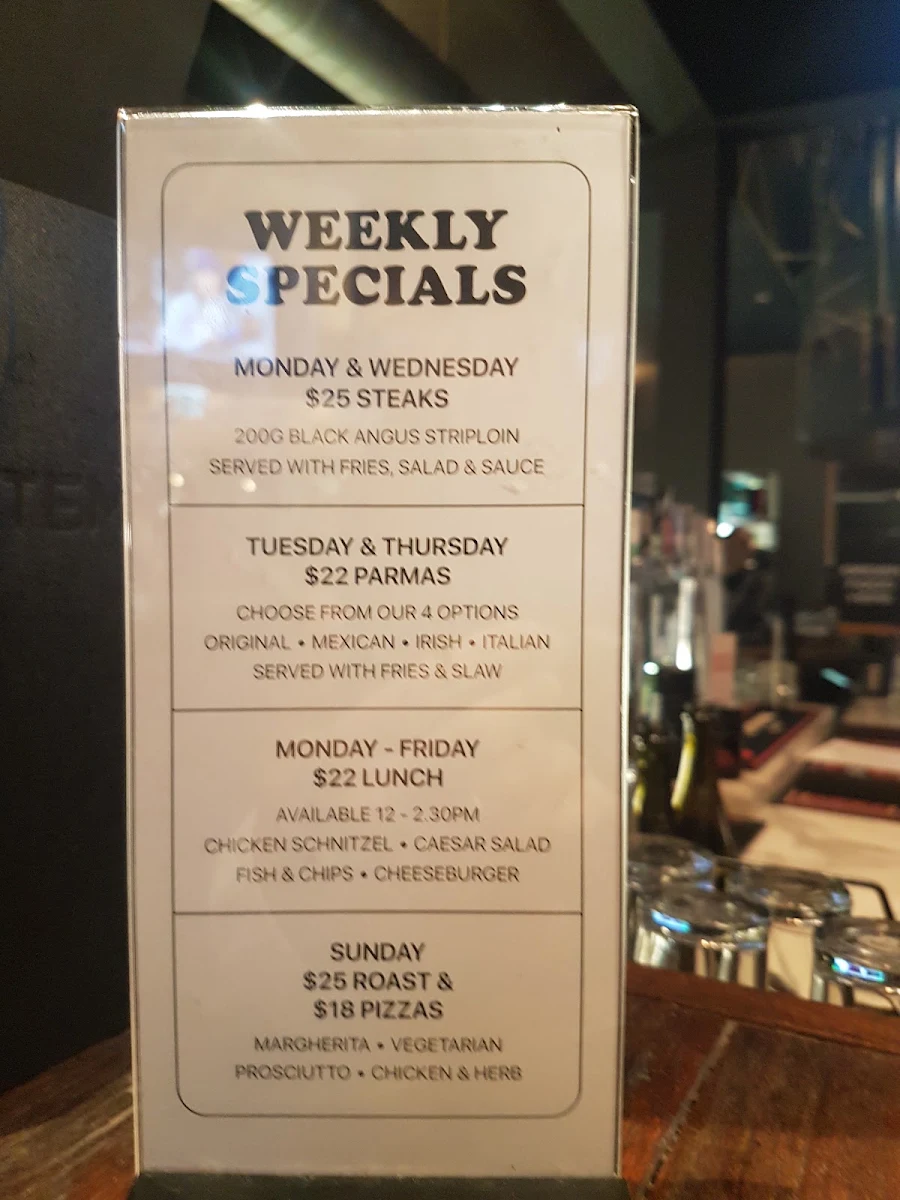 Menu, Temperance Hotel