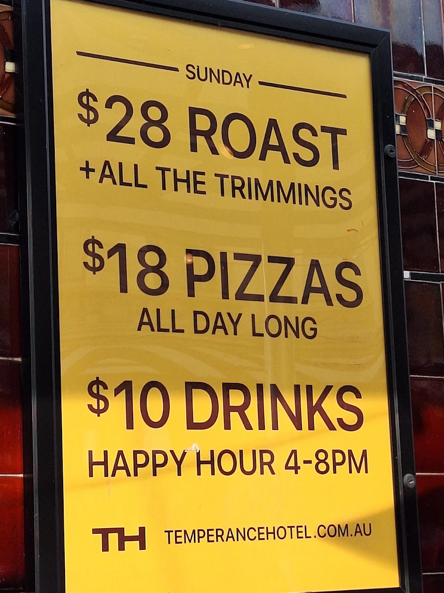 Menu, Temperance Hotel