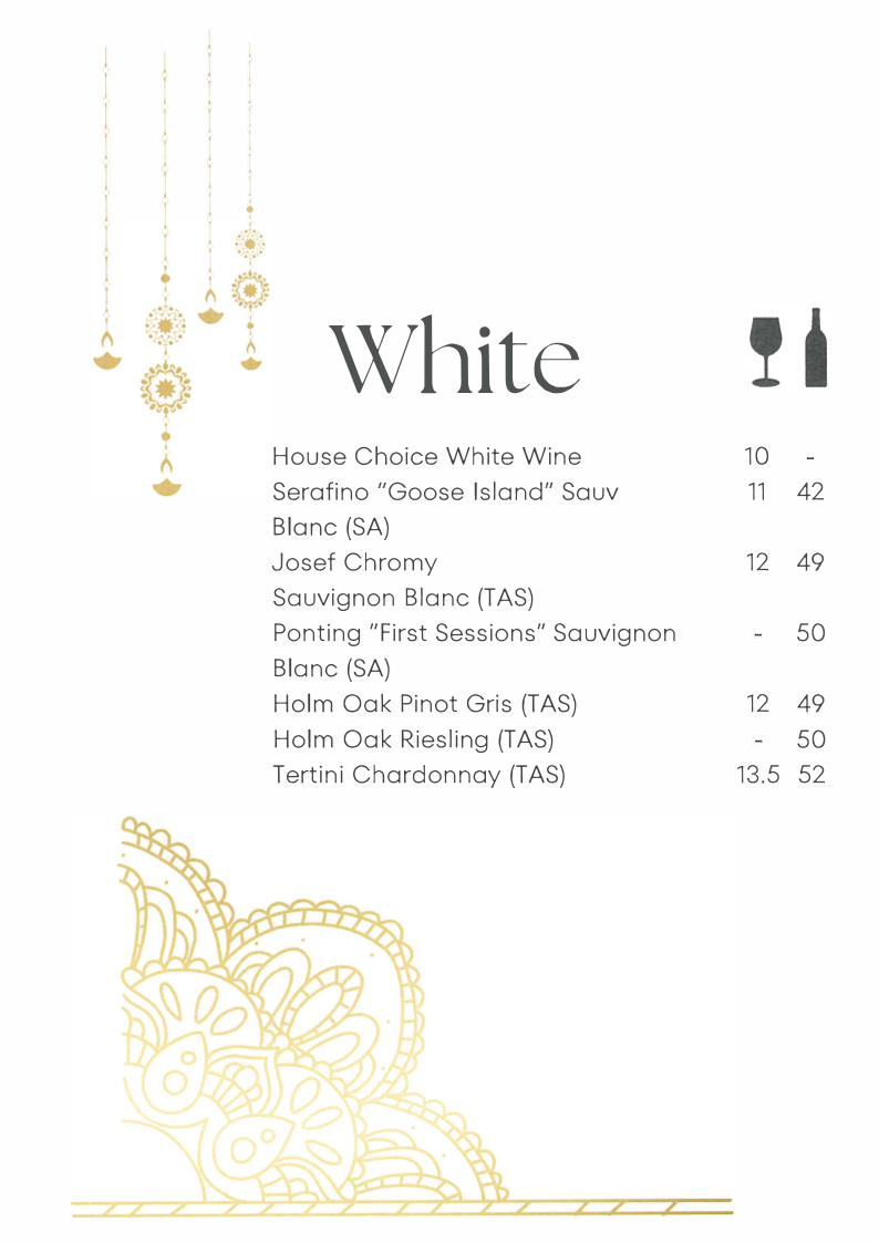 Menu, SKs Indian restaurant