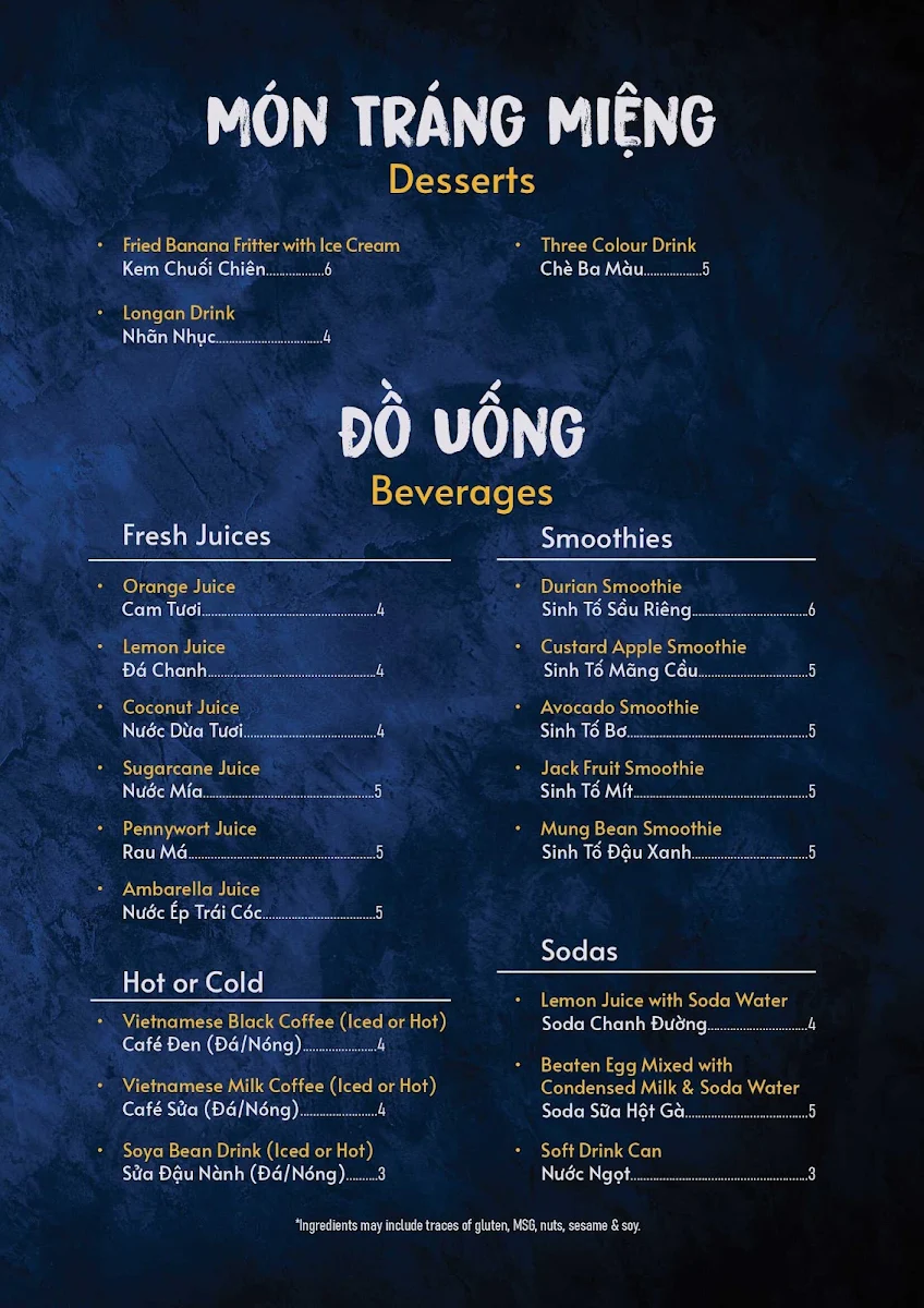 Menu, Song Huong