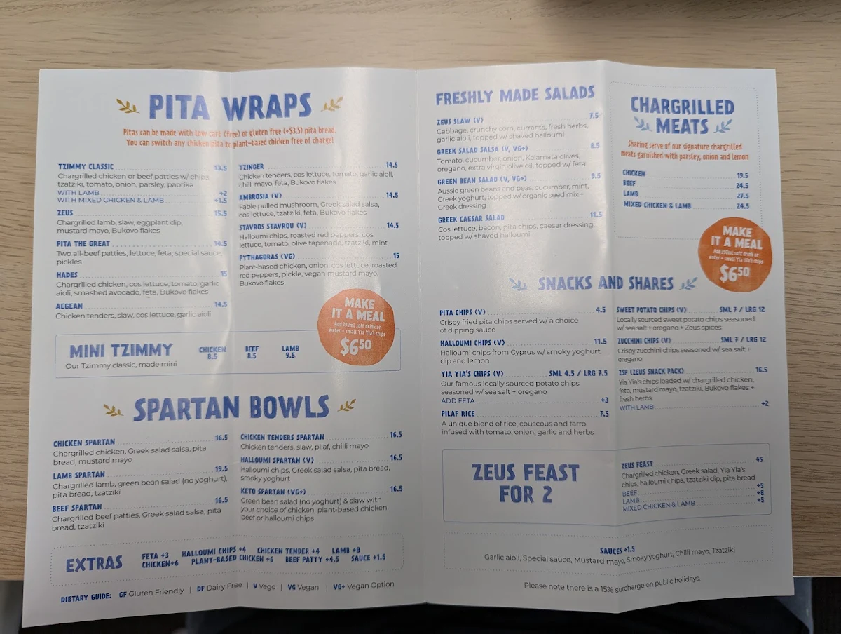 Menu, Zeus Street Greek Windsor