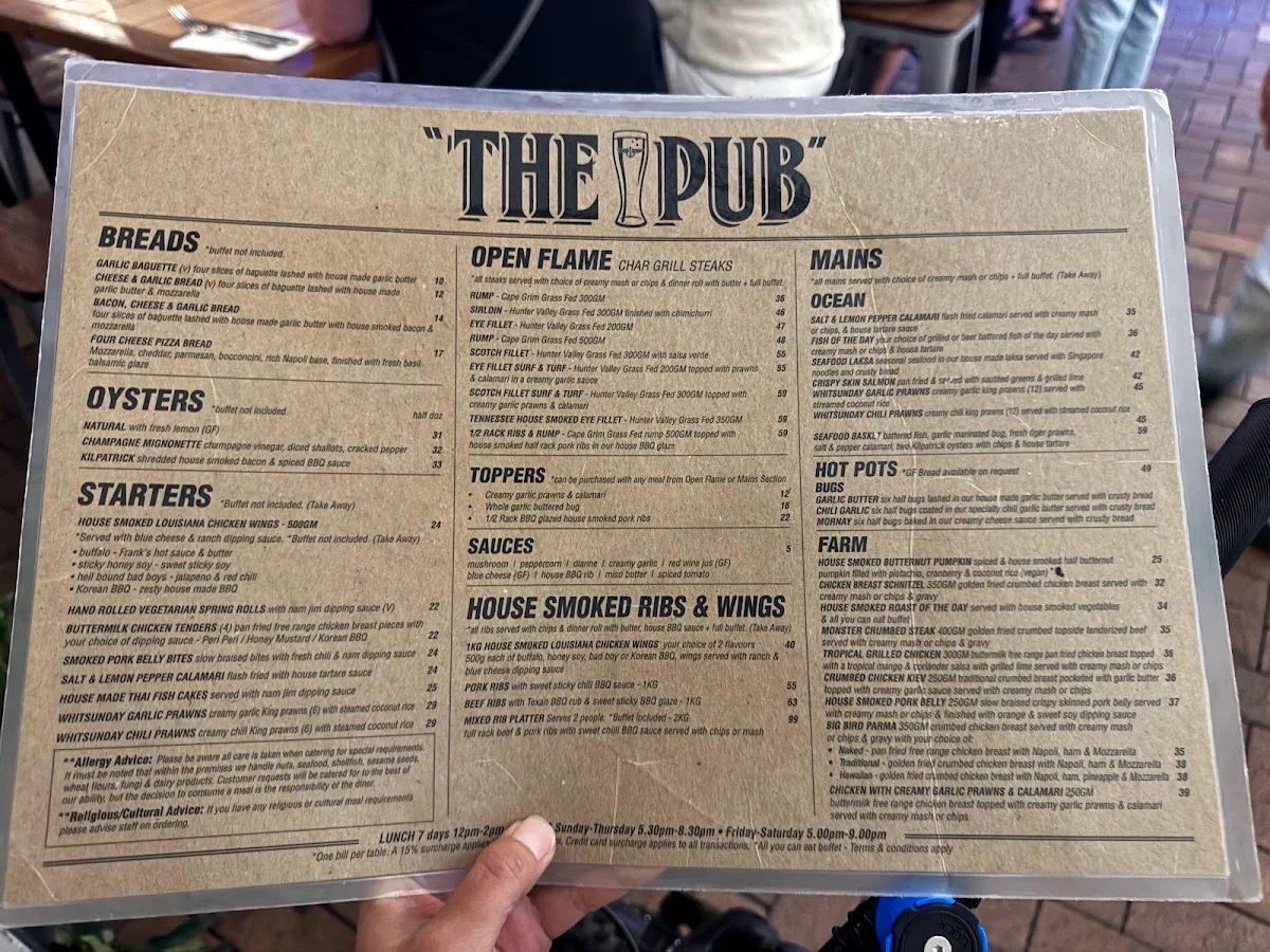 Menu, The Pub