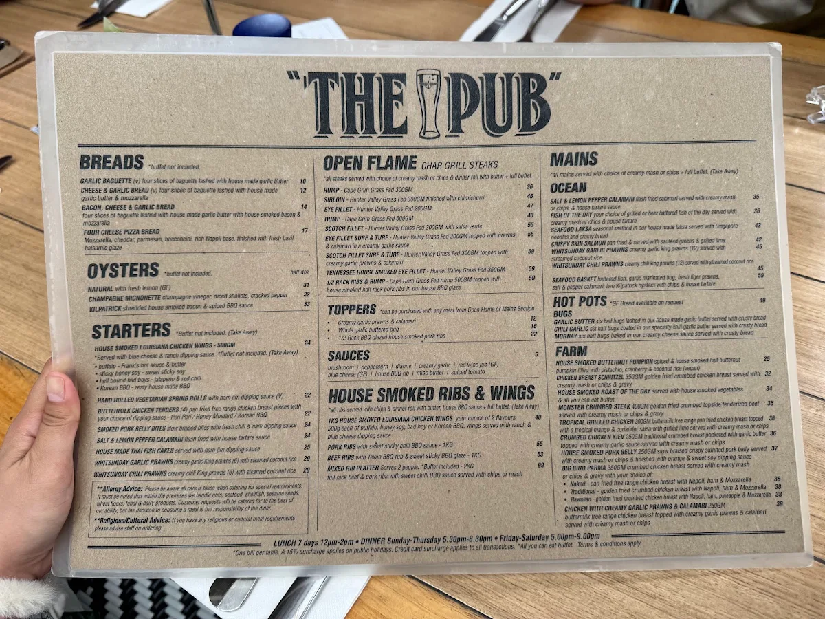 Menu, The Pub