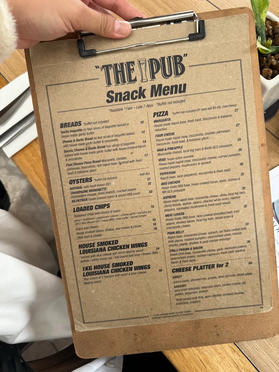 Menu, The Pub