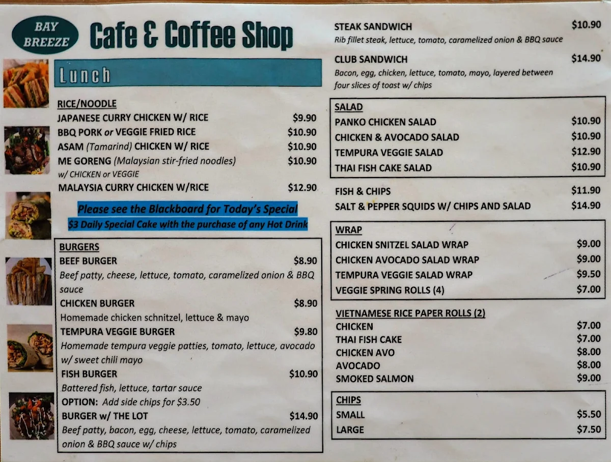 Menu, Bay Breeze Cafe
