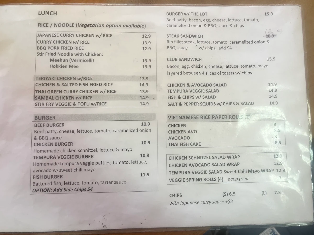 Menu, Bay Breeze Cafe