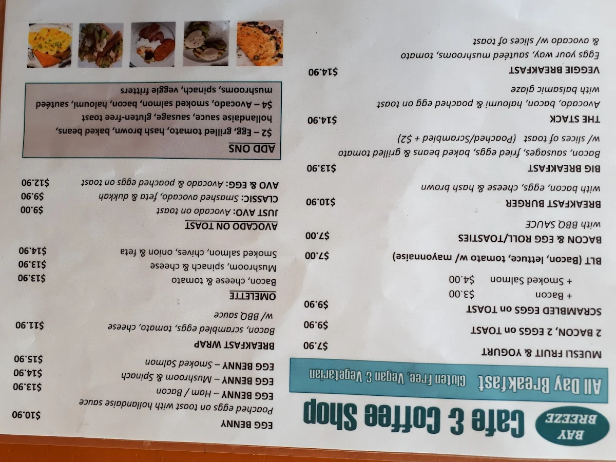 Menu, Bay Breeze Cafe