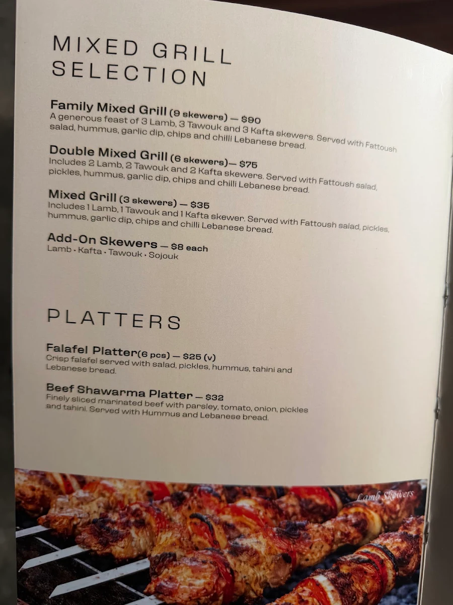 Menu, Li Beirut Charcoal Chicken