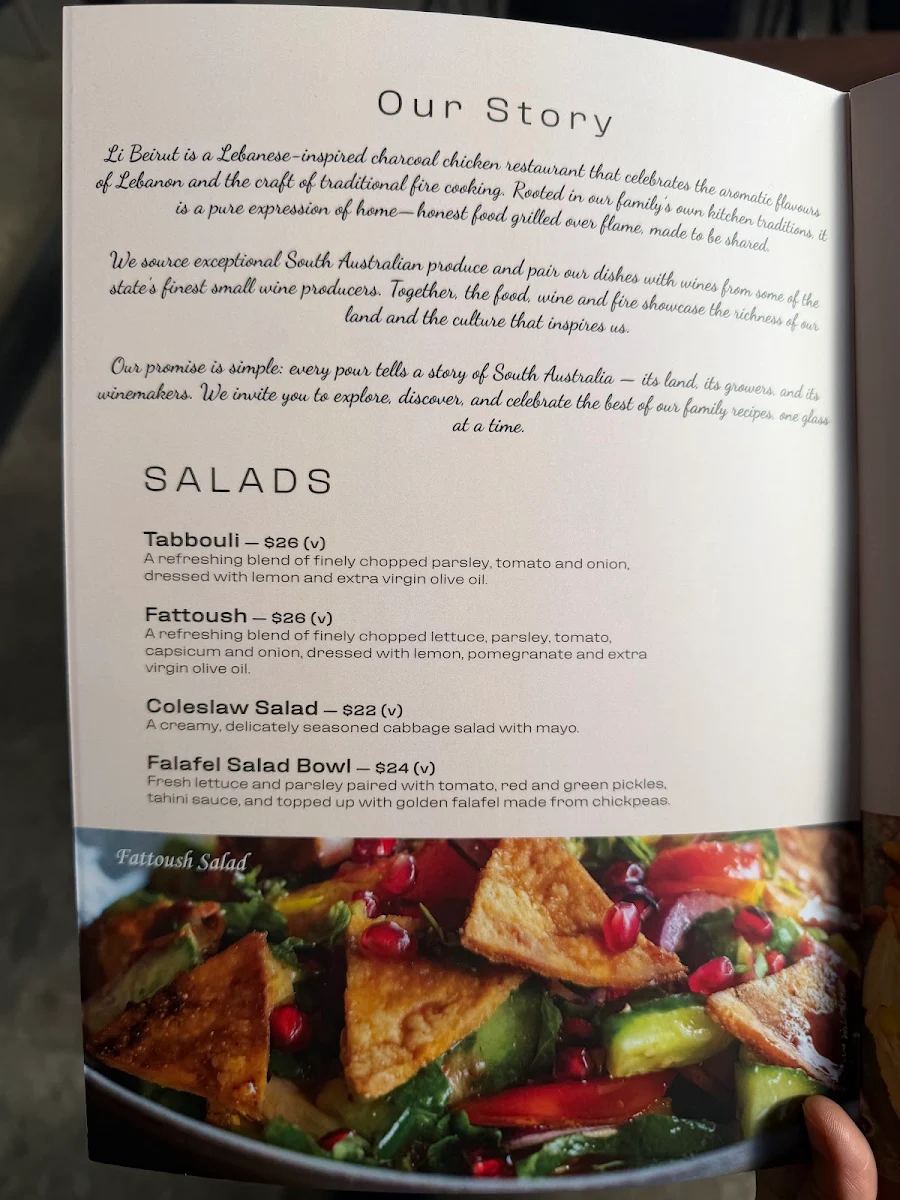 Menu, Li Beirut Charcoal Chicken