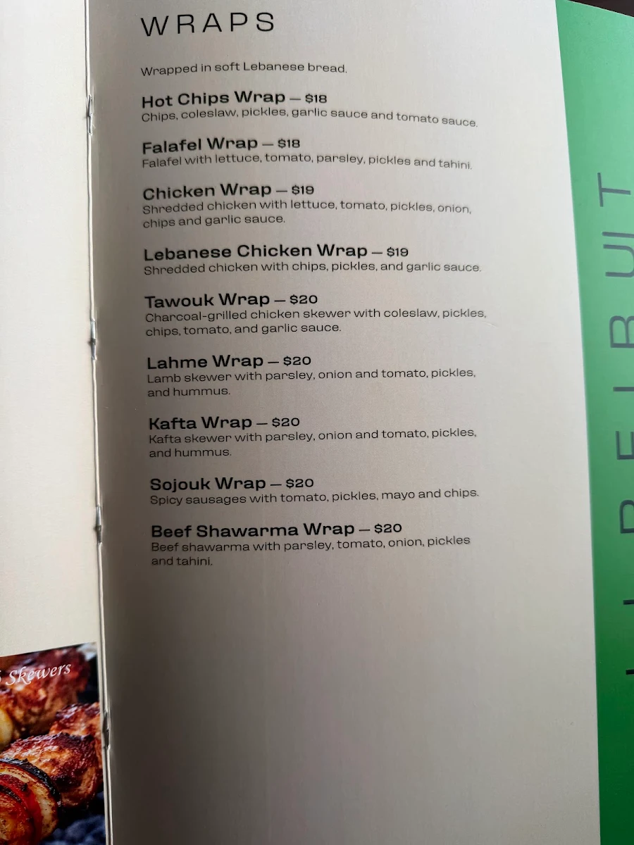 Menu, Li Beirut Charcoal Chicken