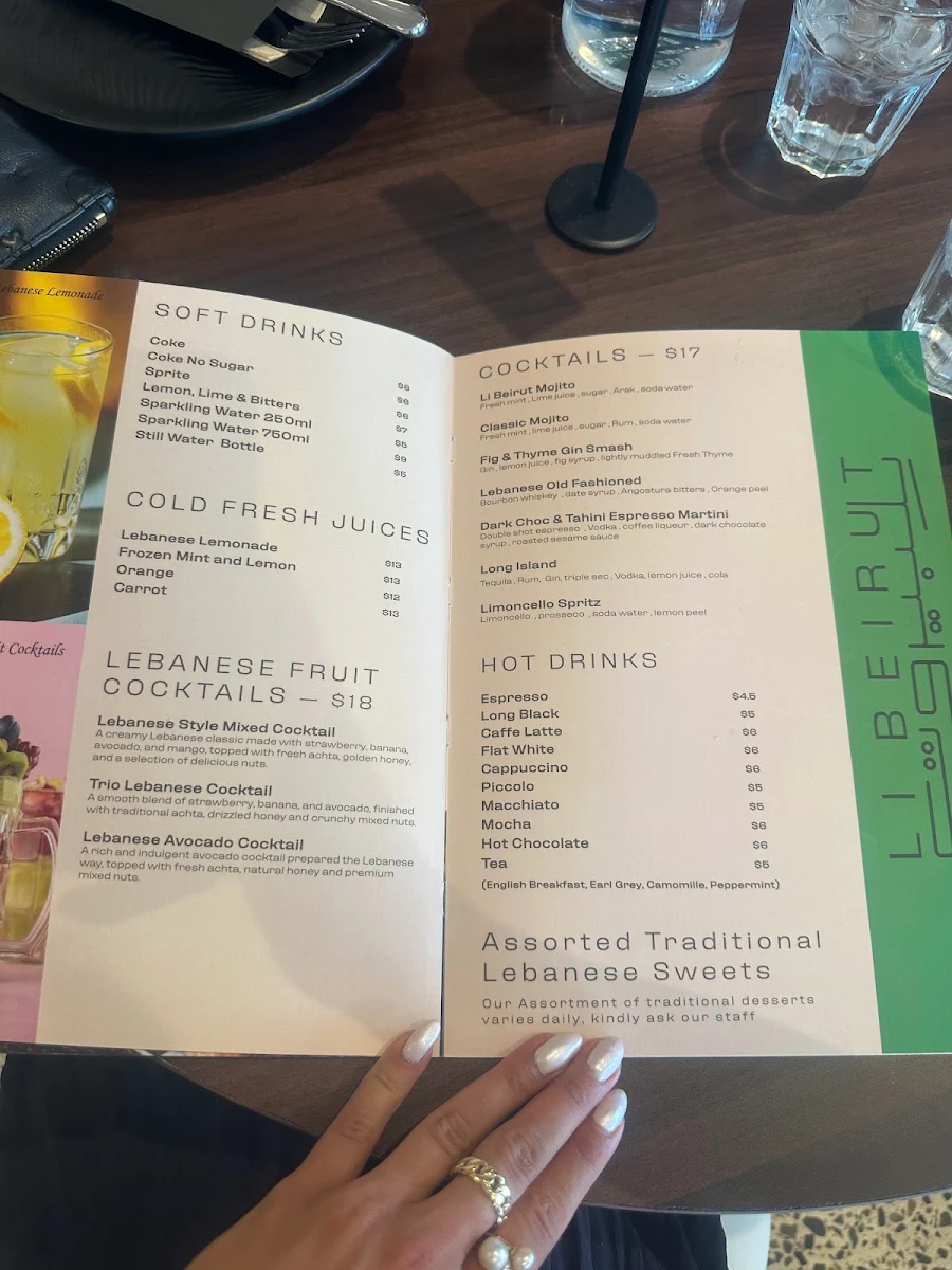 Menu, Li Beirut Charcoal Chicken