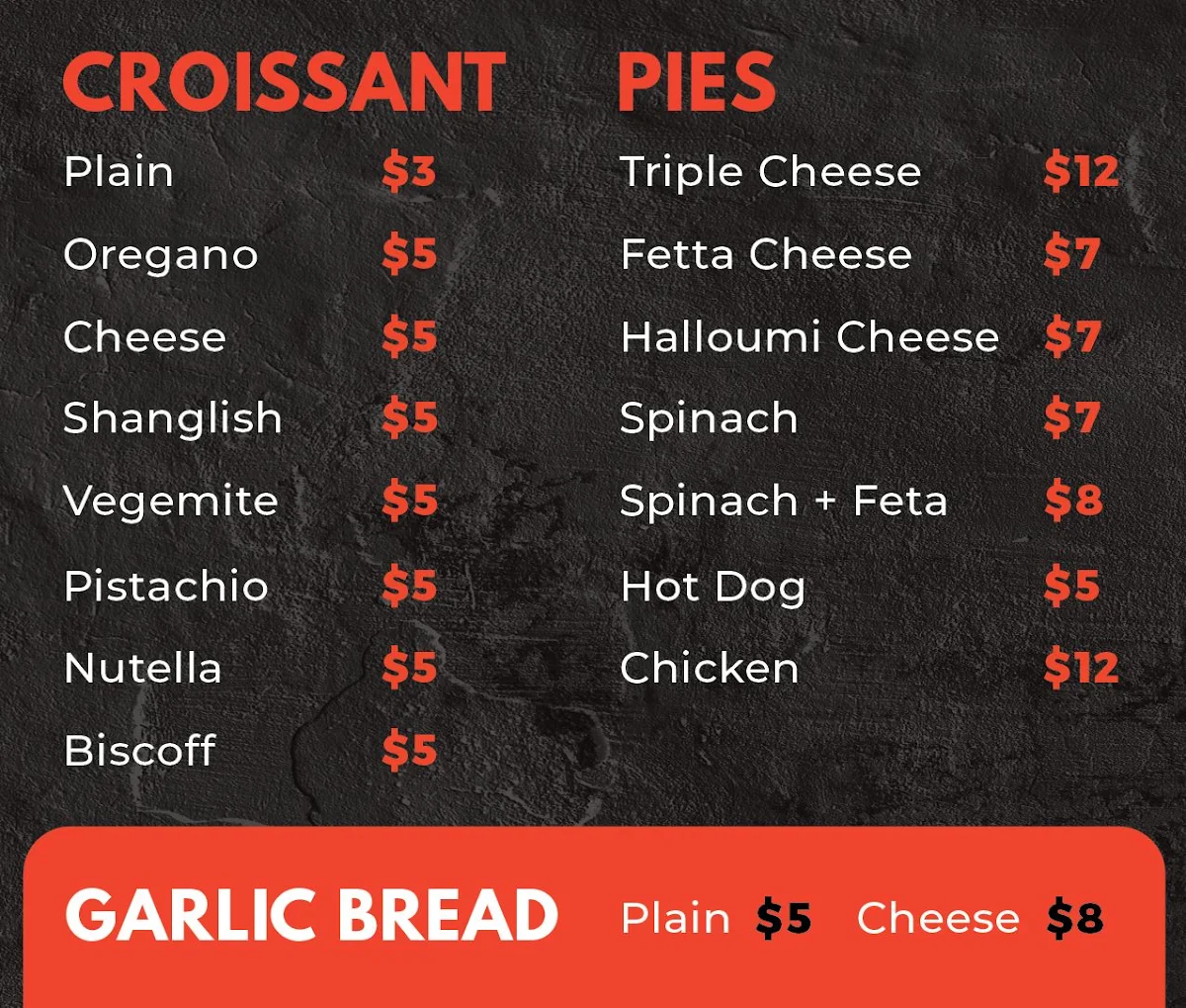 Menu, Manoosh House Mount Pritchard