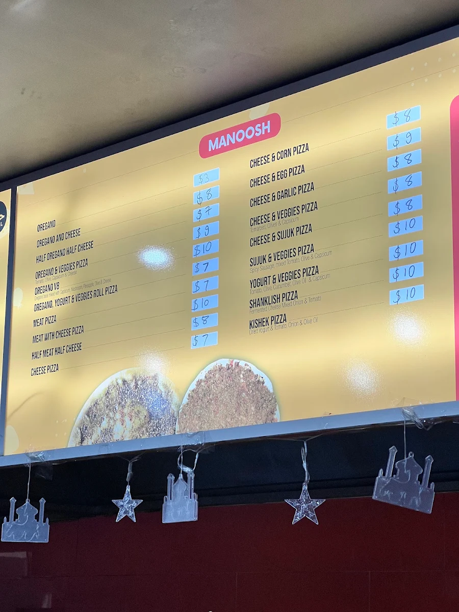 Menu, Manoosh House Mount Pritchard