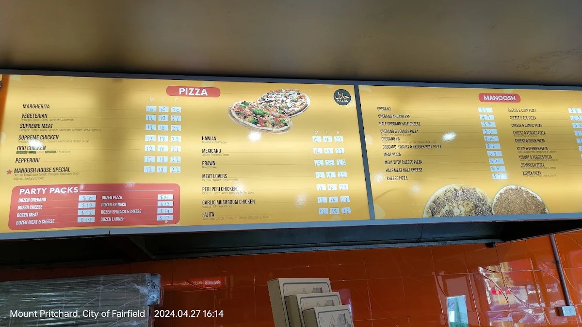 Menu, Manoosh House Mount Pritchard