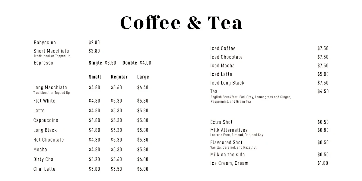 Menu, Dragon Cafe