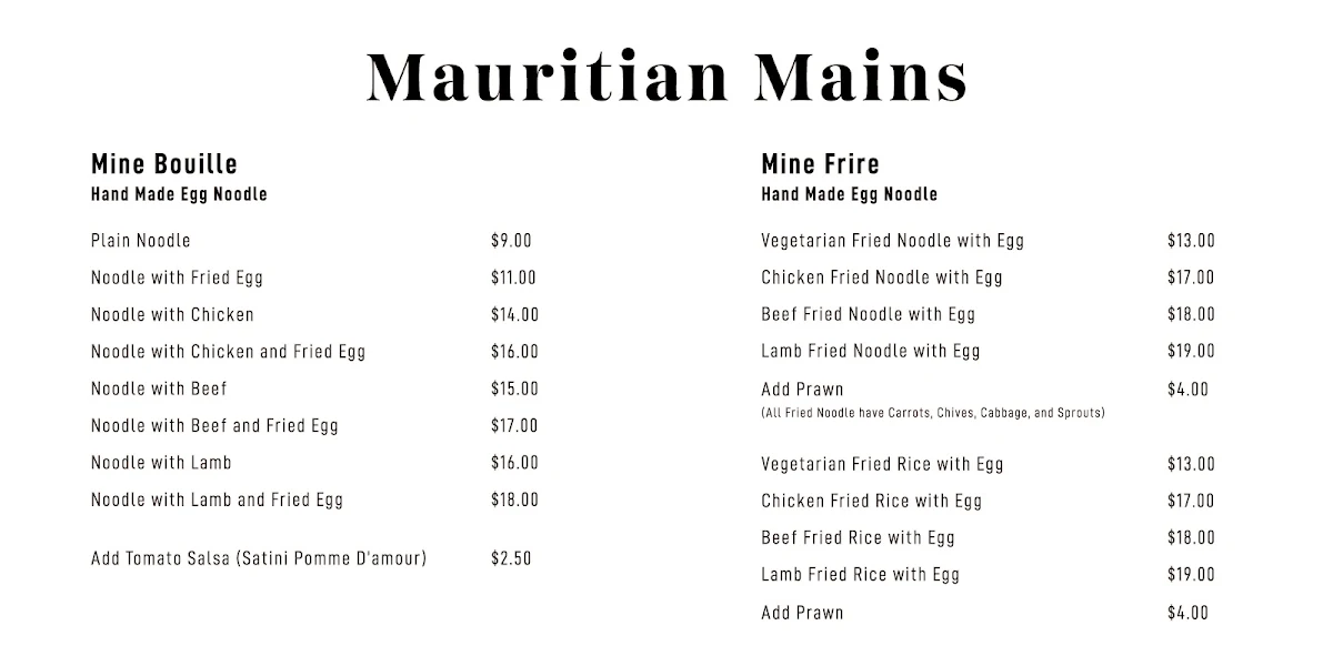 Menu, Dragon Cafe