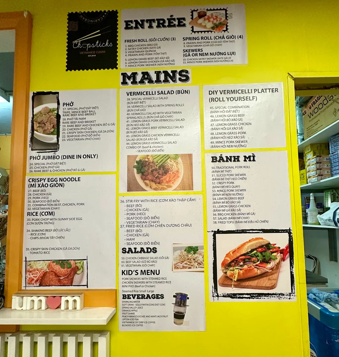 Menu, Chopsticks Vietnamese Cuisine