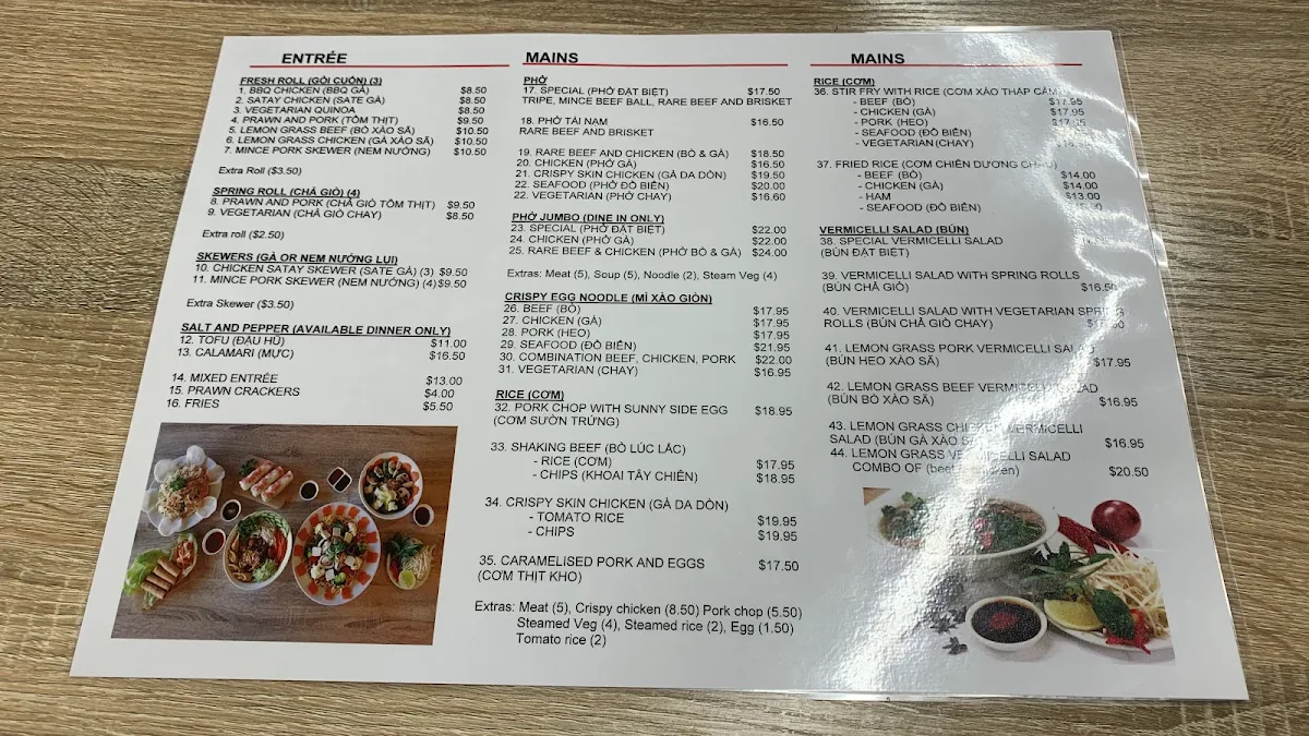 Menu, Chopsticks Vietnamese Cuisine